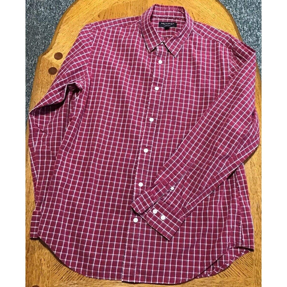 Banana Republic Shirt Mens Large Stretch Tailored Slim Fit Button Red Academia